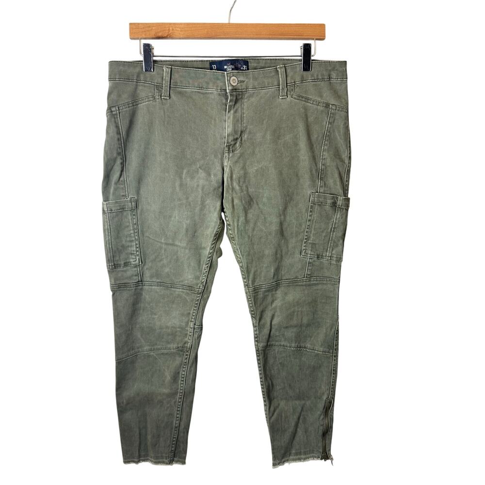 Hollister Y2K Crop Cargo Utility Pants Army Green Womens 31" Waist Boho Grunge